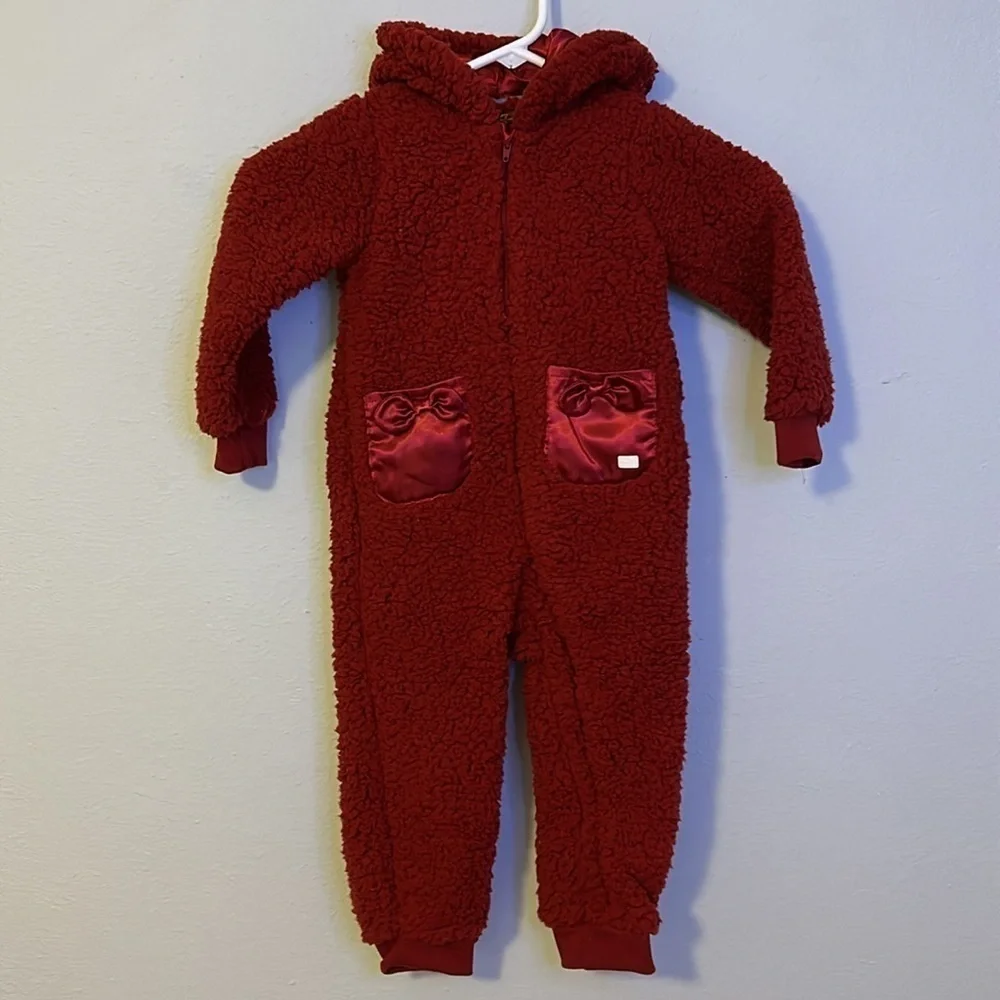 NWT 7 for All Madkind High Pile Fleece Pam in deep red, toddler size 24 months.